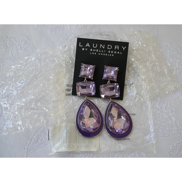 Laundry by Shelli Segal Purple Gem Rhinestone Teardop Dangle Statement NWT - Picture 3 of 14